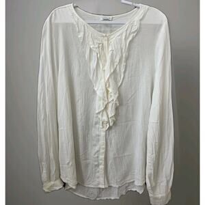 Sundance Women's Large Ivory Peasant Blouse Semi Sheer Ruffle Front 100% Rayon